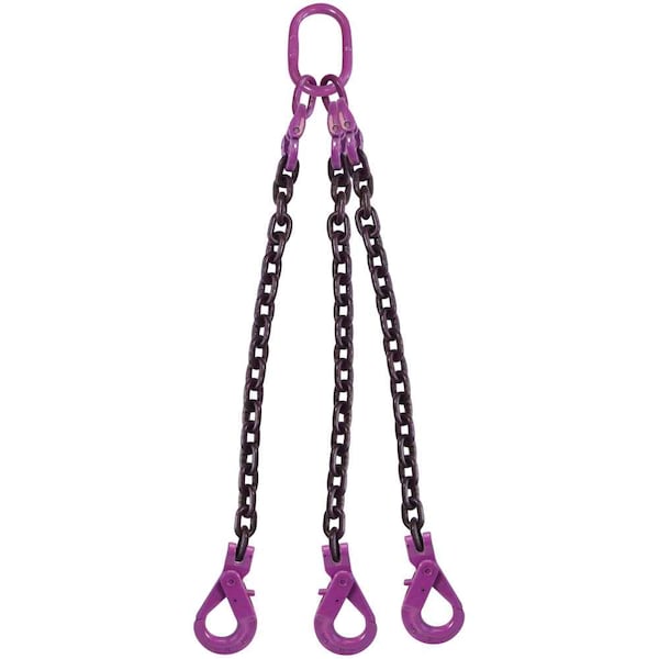 1/2" x 10' - 3 Leg Chain Sling w/ Self-Locking Hooks - Grade 100